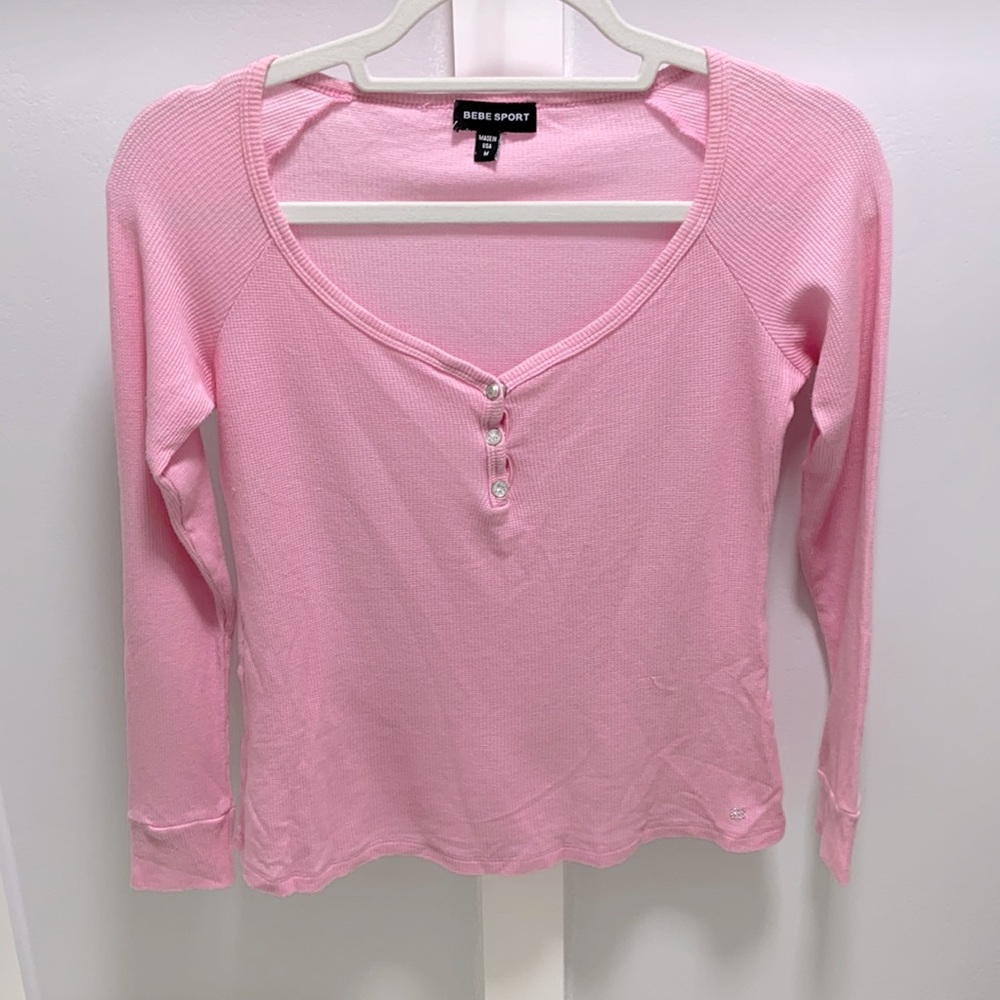 BEBE, sport long sleeve tee, size M, color pink